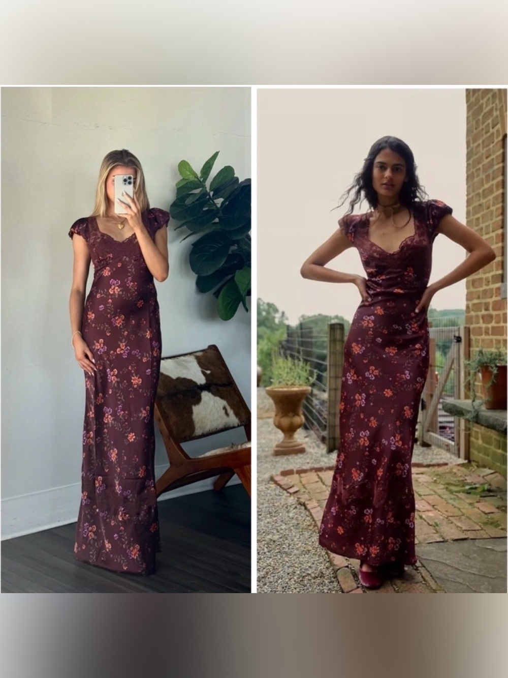 Free People Babe Butterfly Lace Floral Dress Sz‎ Small Floral Burgundy